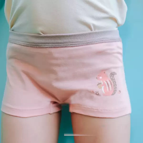 女童四角褲-古靈精怪的條紋松鼠(粉紅)