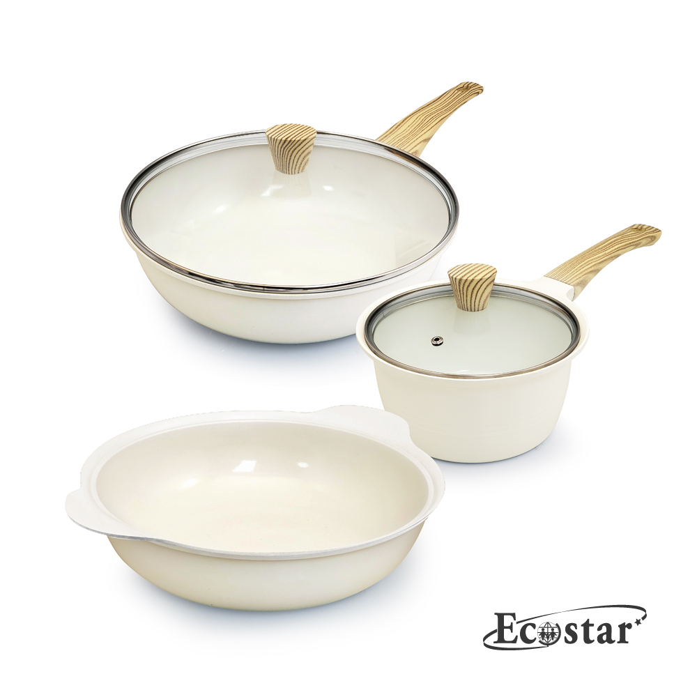 韓國ECOSTAR 珍珠黃3鍋5件組(炒+湯+奶+蓋*2)