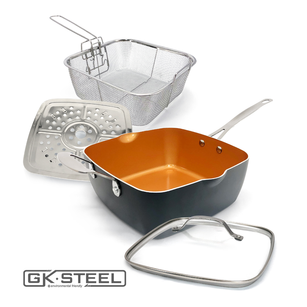 美國GK STEEL 24cm多功能方型鍋組