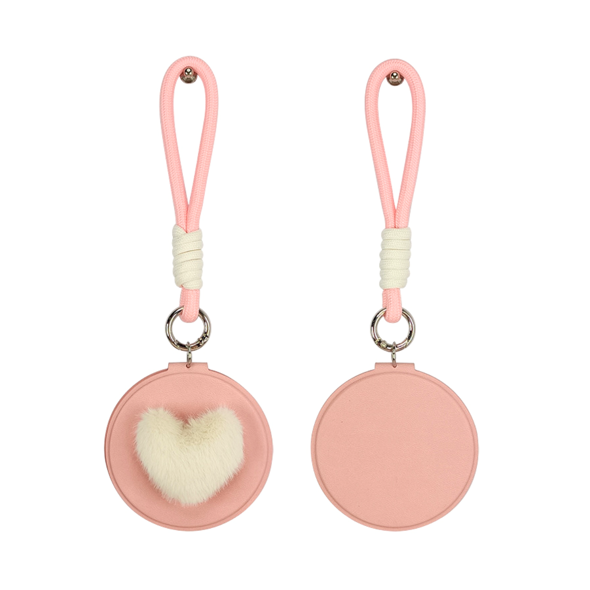 【客製禮贈品】愛心毛球皮革隨身鏡