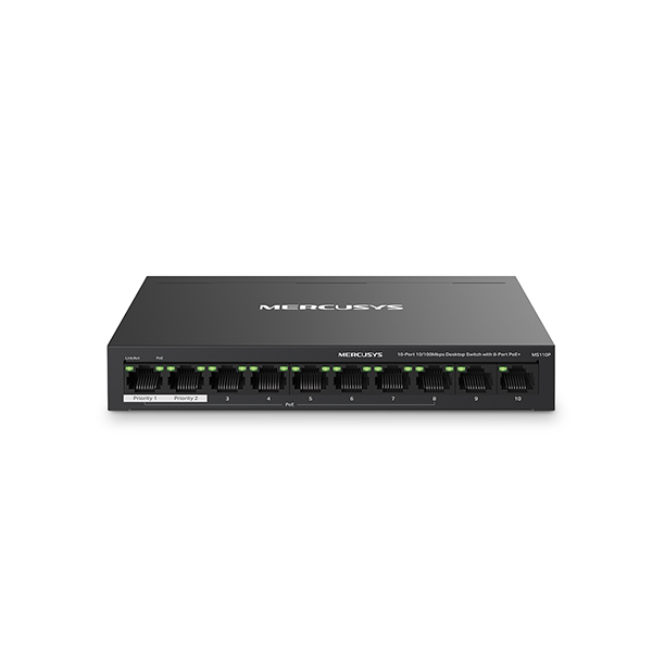 Mercusys 水星 MS110P 10 埠 10/100Mbps 桌上型交換器(含 8 埠 PoE+)