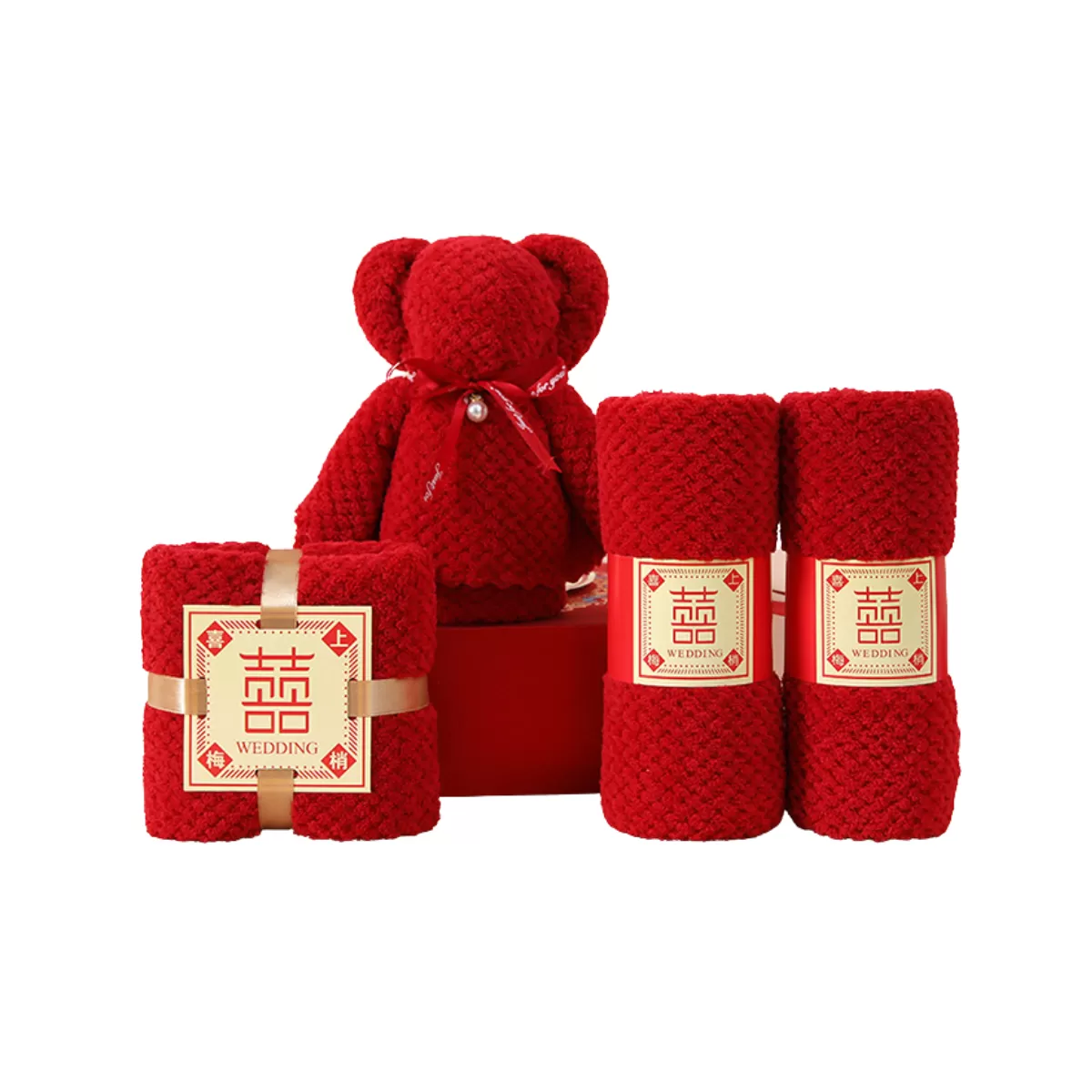 【客製禮贈品】婚禮伴手禮小熊紅色毛巾