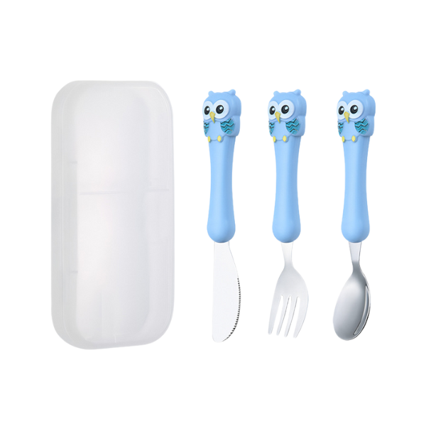 【客製禮贈品】貓頭鷹兒童餐具三件組