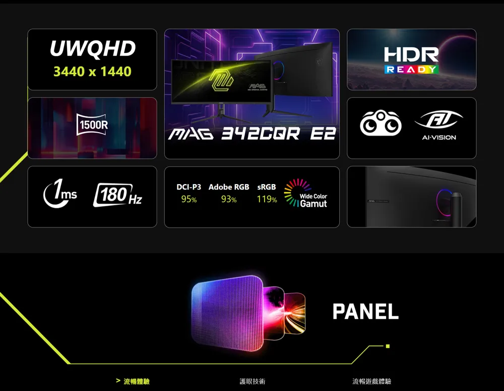 MSI 微星 MAG 342CQR E2 電競顯示器 (34型曲面/ VA/ UWQHD/ 180Hz/ ms/ HDR)