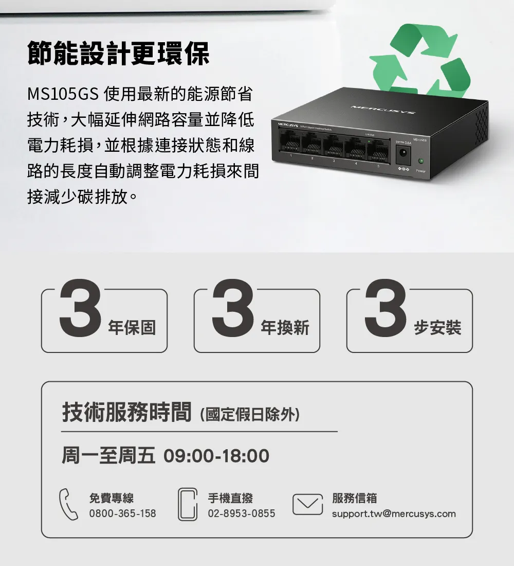 Mercusys 水星 MS105GS 5 埠 Gigabit 桌上型交換器