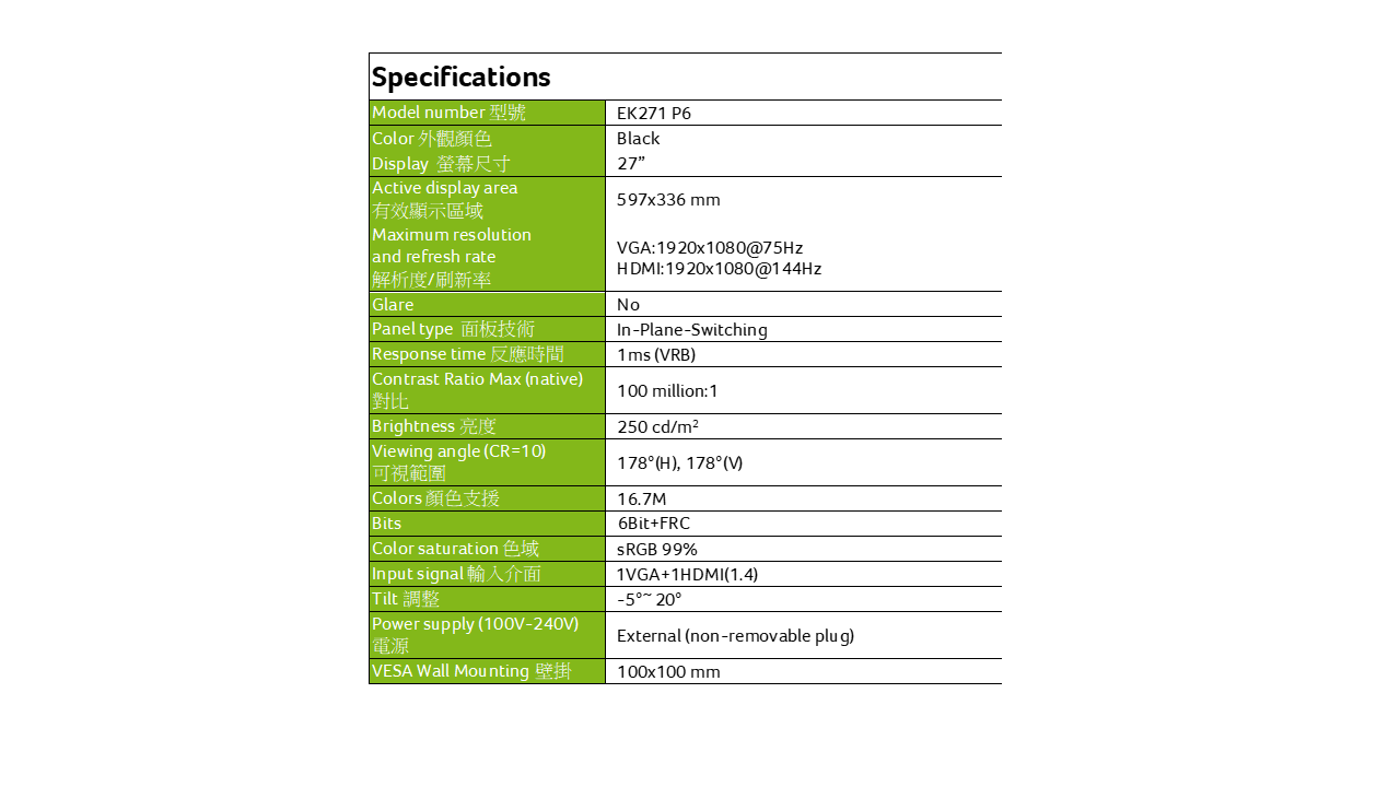 Acer 宏碁 EK271 P6 節能顯示螢幕(無邊框設計/護眼/減緩肩頸疲勞)