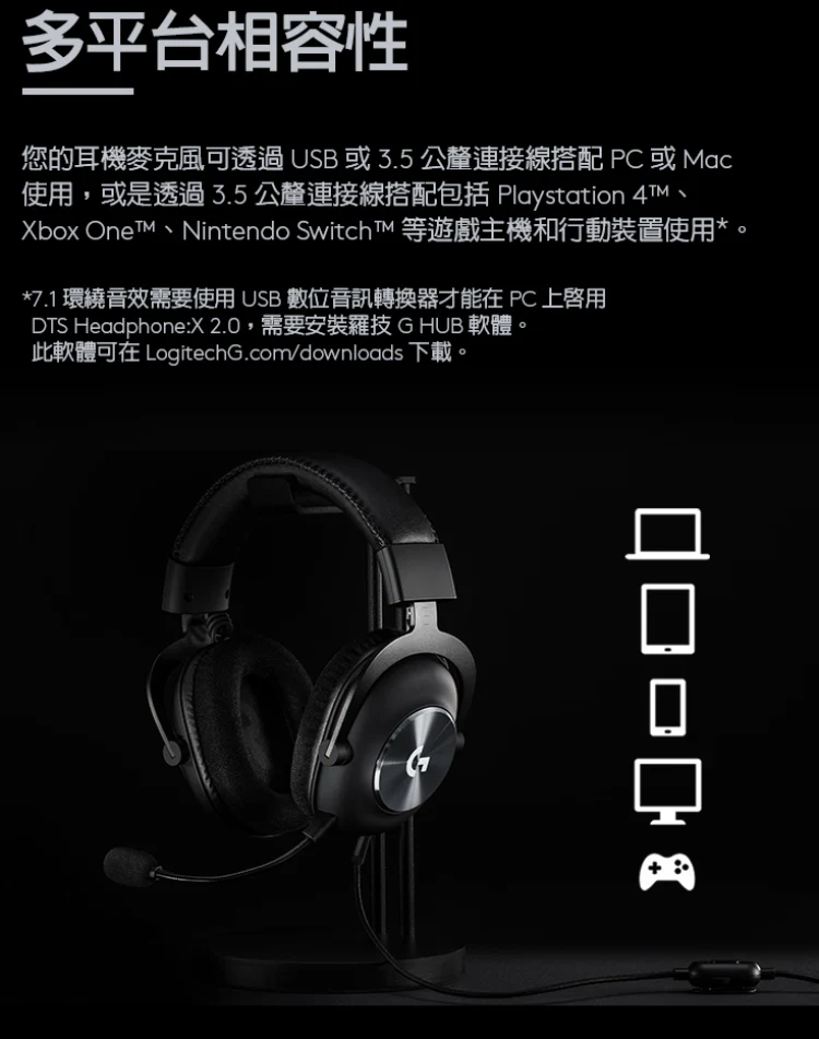 Logitech 羅技G Pro X 電競 耳機麥克風 - 黑
