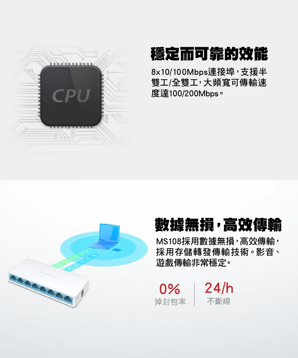Mercusys 水星 MS108 8埠 10/100Mbps 桌上型交換器