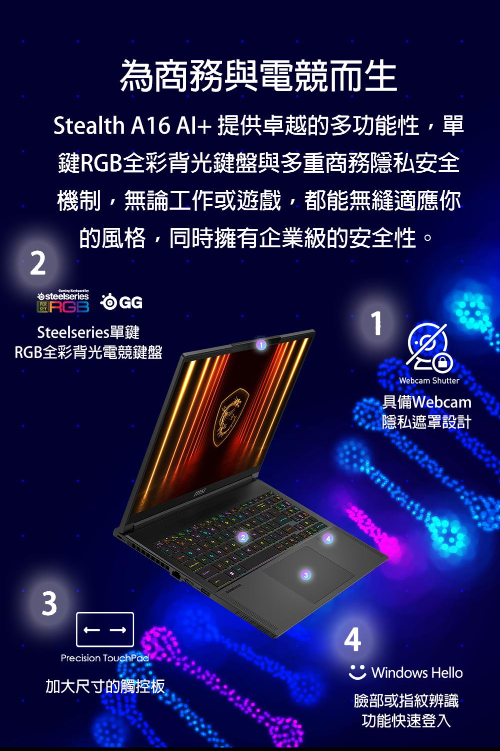 MSI Stealth A16 AI+ 電競筆電 A3XWIG-BBARI370X32G 纖薄俐落有型