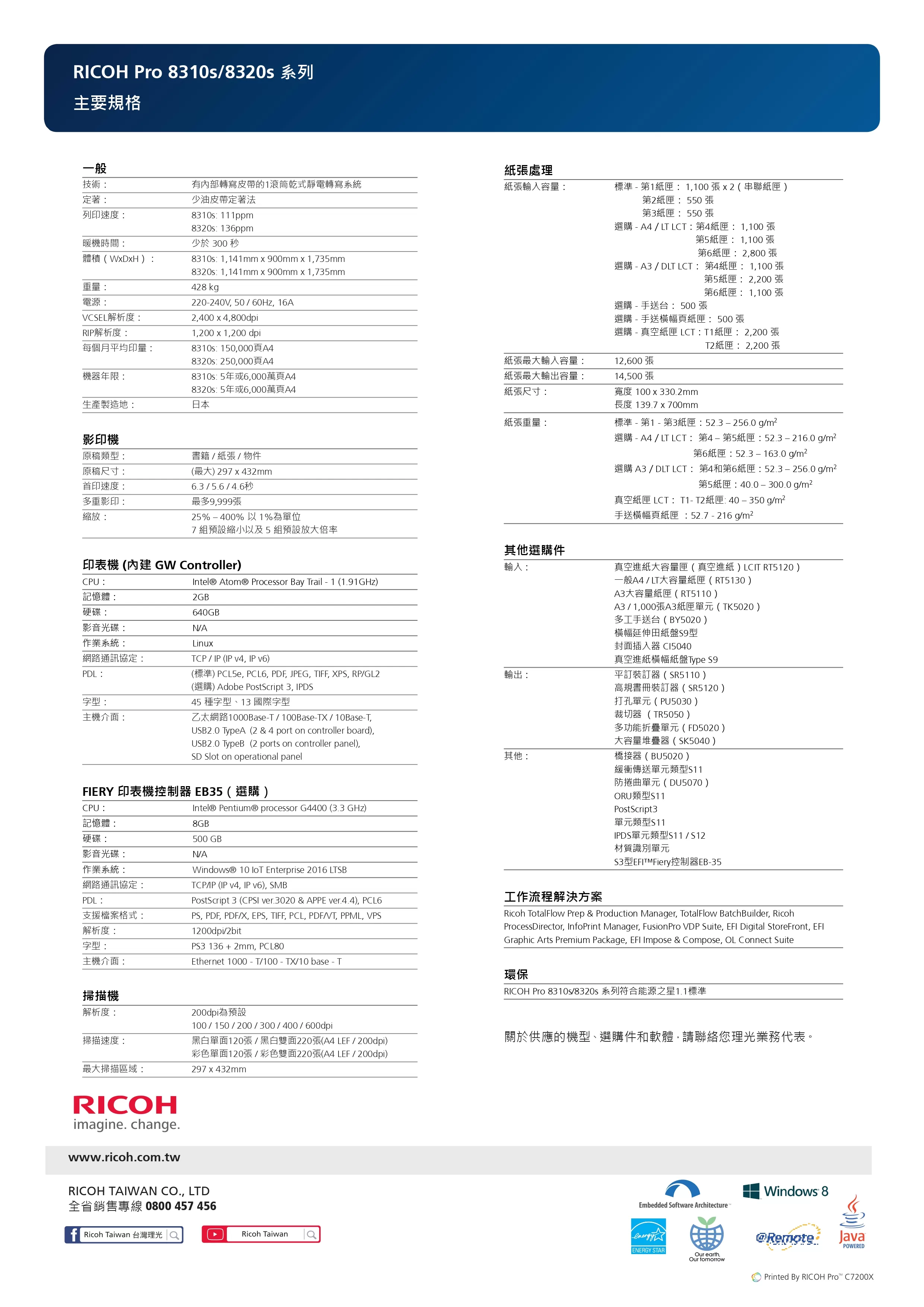 RICOH 理光 PRO 8320S 黑白生產型印表機