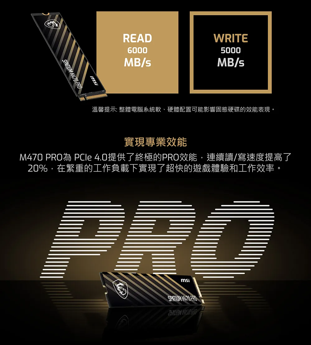 MSI 微星 SPATIUM M470 Pro PCIe 4.0 NVMe M.2 2TB 固態硬碟 SSD
