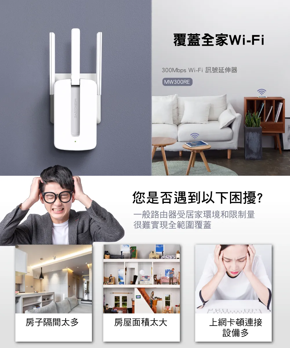 Mercusys 水星 MW300RE 300Mbps Wi-Fi 訊號延伸器