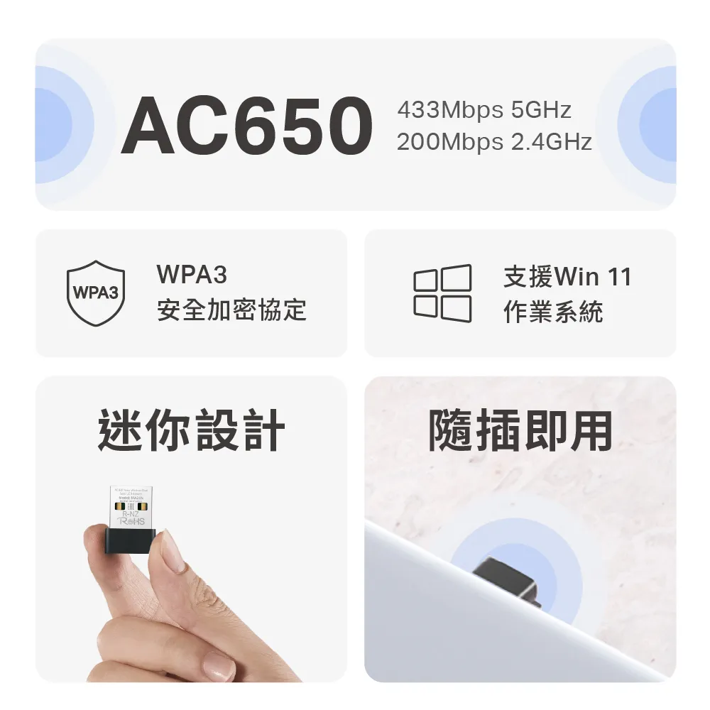 Mercusys 水星 MA20N AC650 無線微型雙頻USB網卡