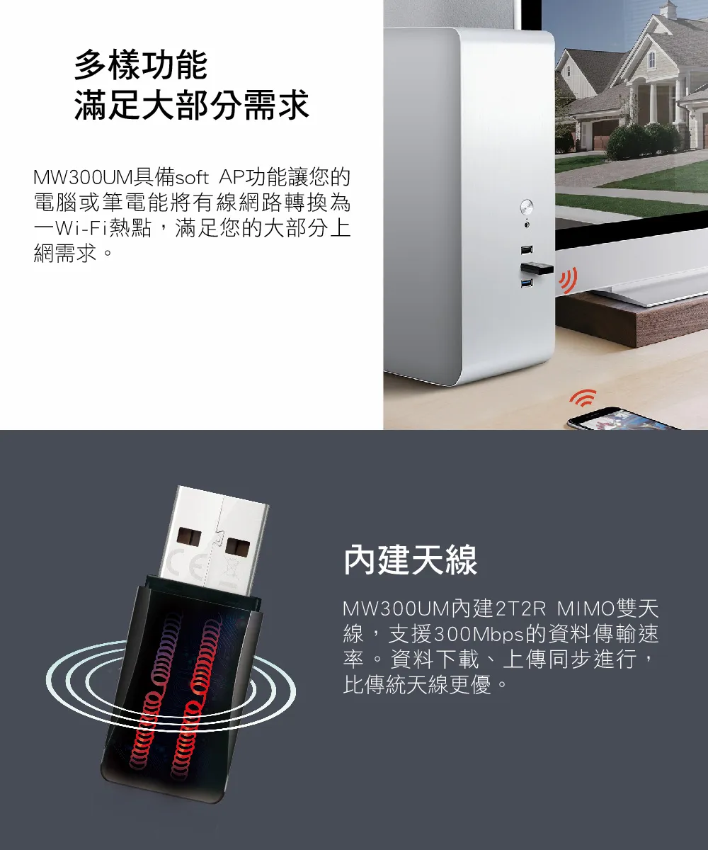 Mercusys 水星 MW300UM N300 無線迷你 USB 網卡