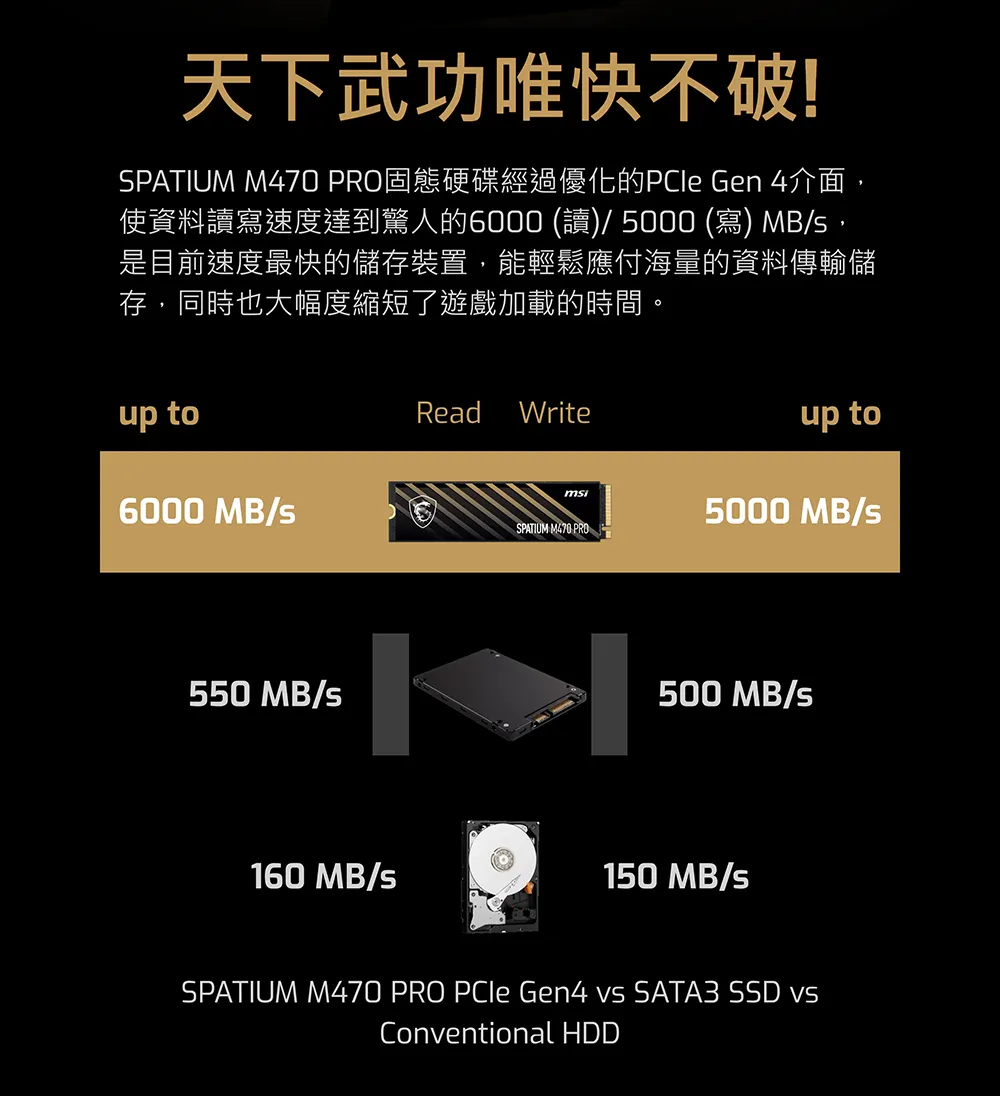 MSI 微星 SPATIUM M470 Pro PCIe 4.0 NVMe M.2 2TB 固態硬碟 SSD