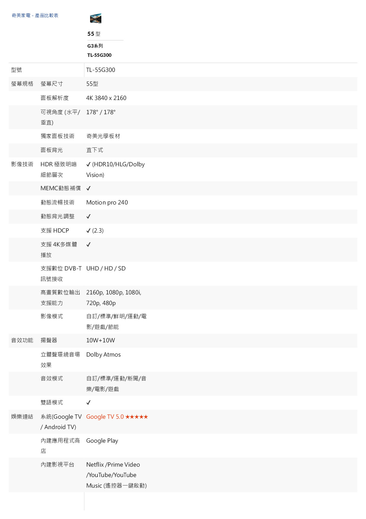 CHIMEI 奇美 55吋 大4K HDR 智慧連網液晶顯示器 Google TV ( TL-55G300 ),實際價格以報價為主,U52640095,CHIMEI奇美55吋大4KHDR智慧連網液晶顯示器GoogleTV(TL-55G300),原廠保固,大量採購歡迎洽詢
