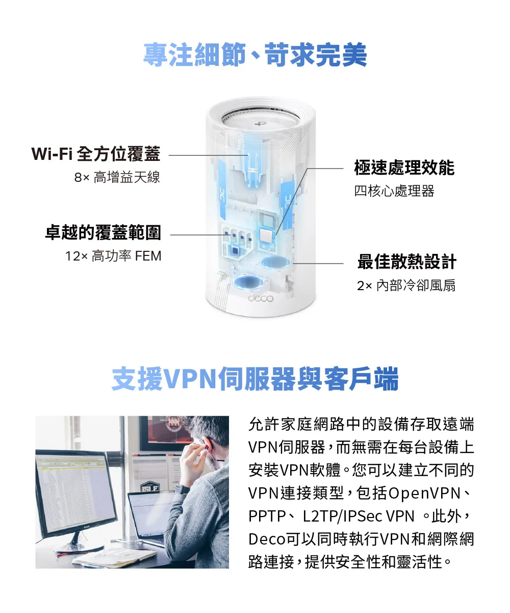 TP-Link Deco BE85 BE22000完整家庭Mesh WiFi 7系統 (二入組)