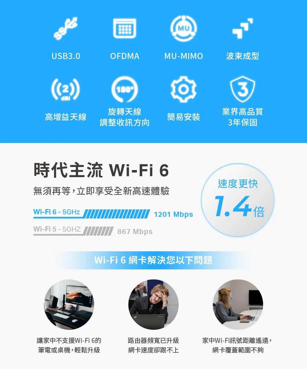 TP-Link Archer TX20U Plus AX1800 雙天線高增益雙頻 USB 無線網卡