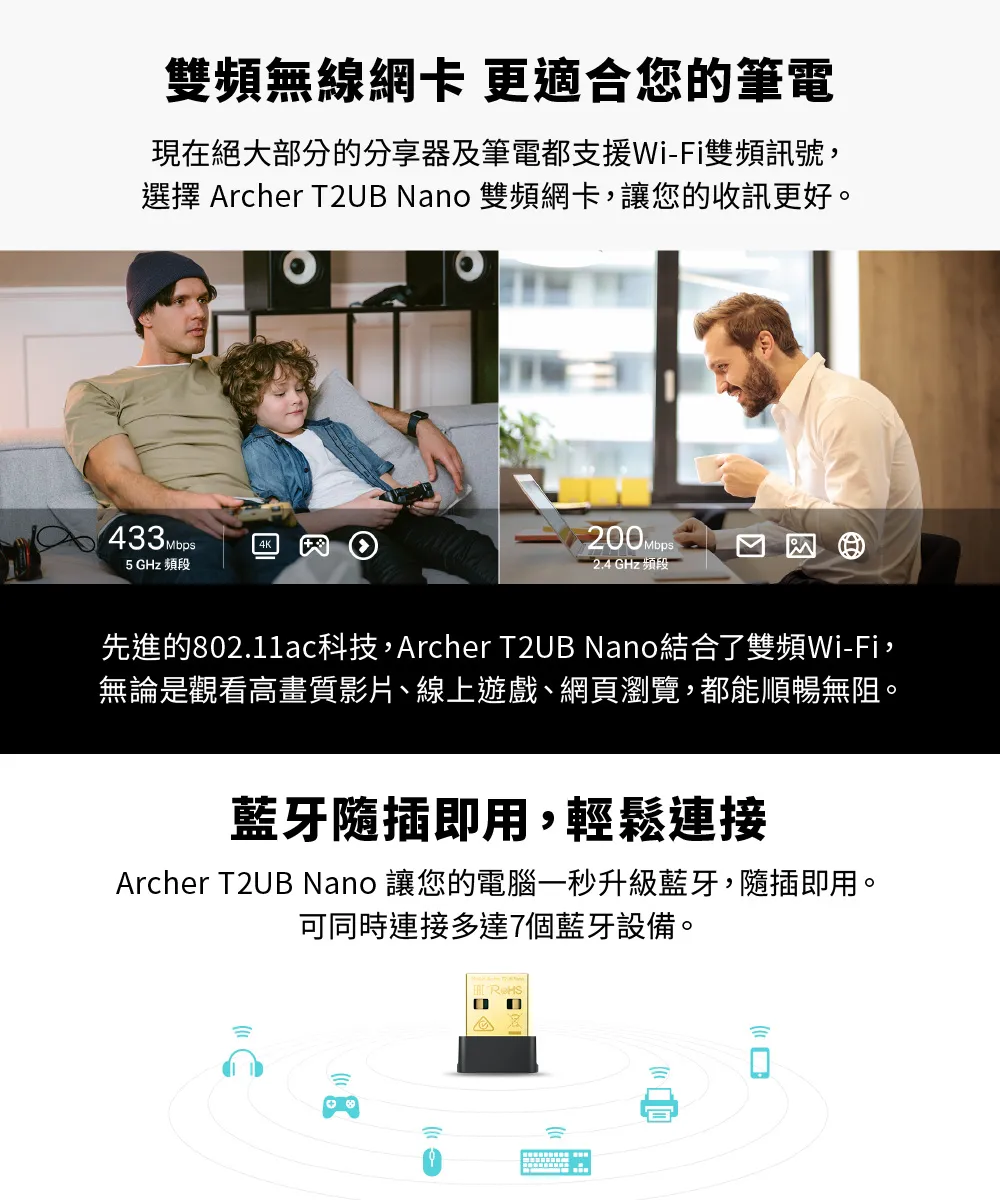 TP-Link Archer T2UB Nano AC600 超迷你型 Wi-Fi 藍牙4.2 USB無線網卡
