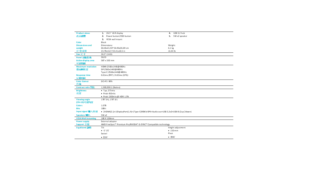 ACER X27U F3_27HLx OLED QHD 480Hz螢幕 ( MM.TYKTT.002 ),U52390065,ACERX27UF3_27HLxOLEDQHD480Hz螢幕(MM.TYKTT.002),原廠保固,大量採購歡迎洽詢,品質保證