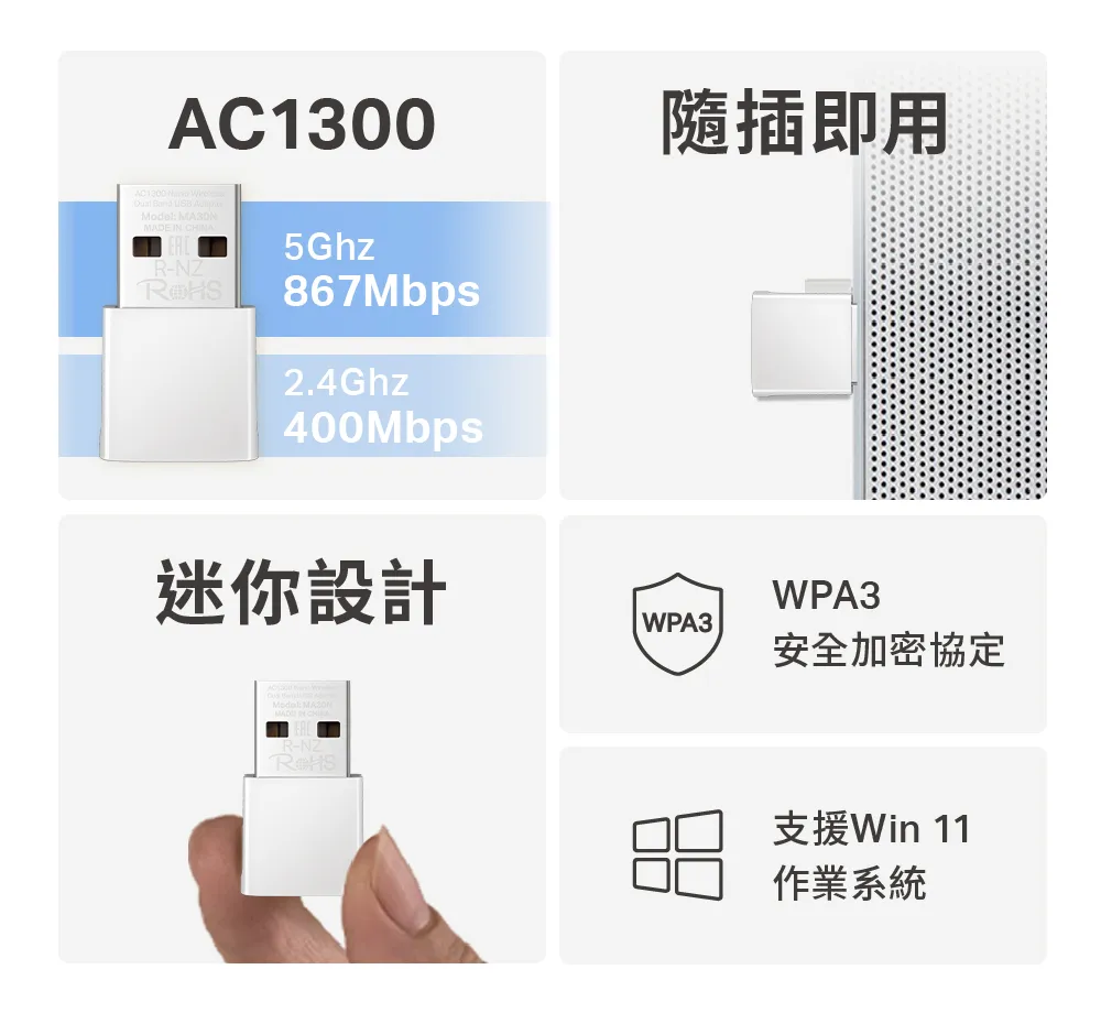 Mercusys 水星 MA30N AC1300 無線微型雙頻USB網卡