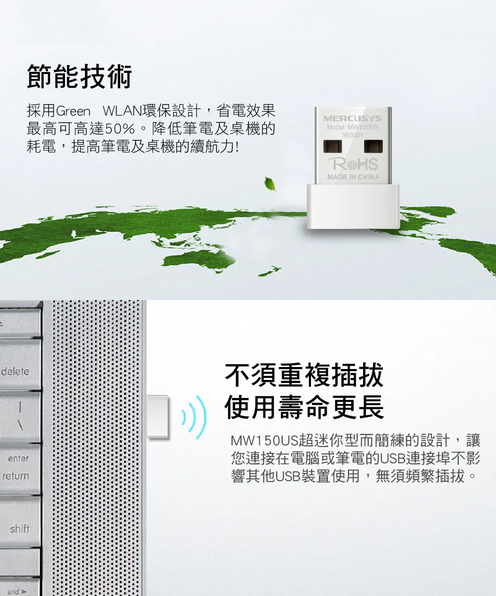 Mercusys 水星 MW150US N150 無線微型 USB 網卡