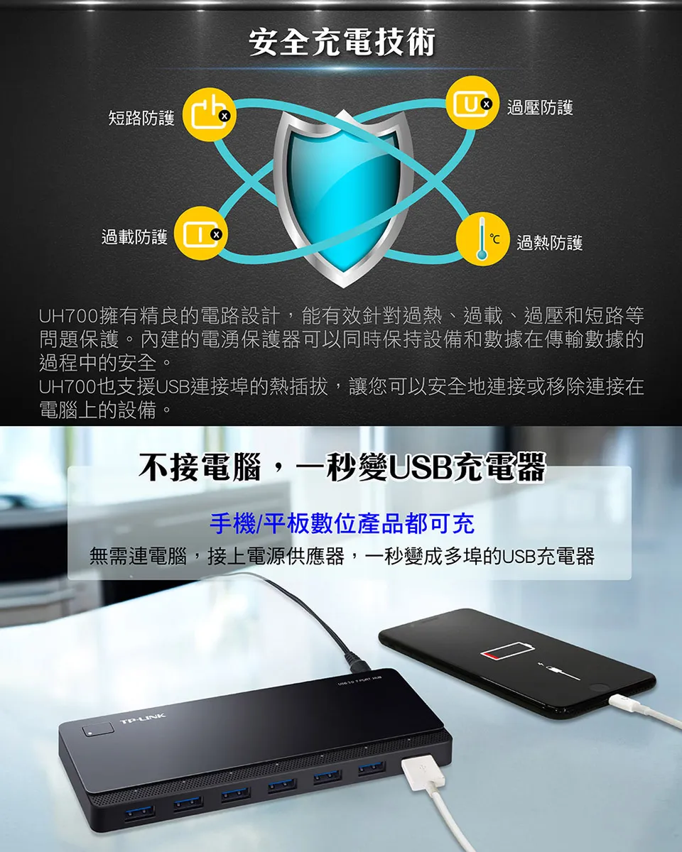 TP-Link UH720 USB 3.0 7埠集線器（含2充電埠）