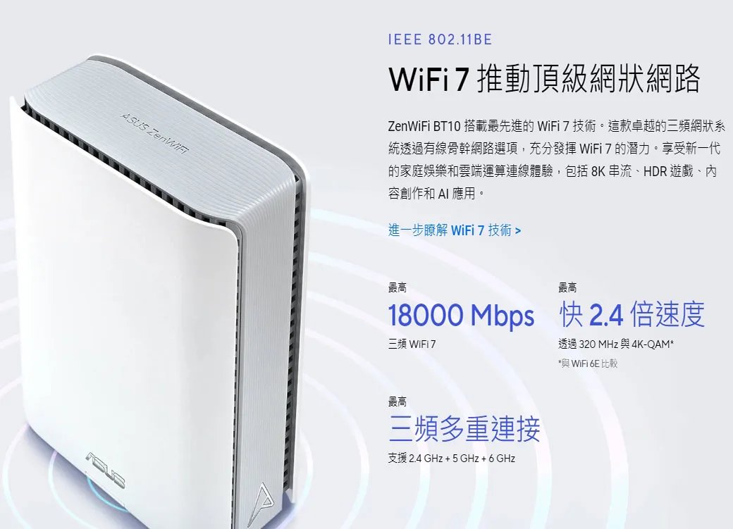 ASUS 華碩 ZenWiFi BT10 BE18000 Mesh三頻全屋網狀 WiFi 7無線路由器