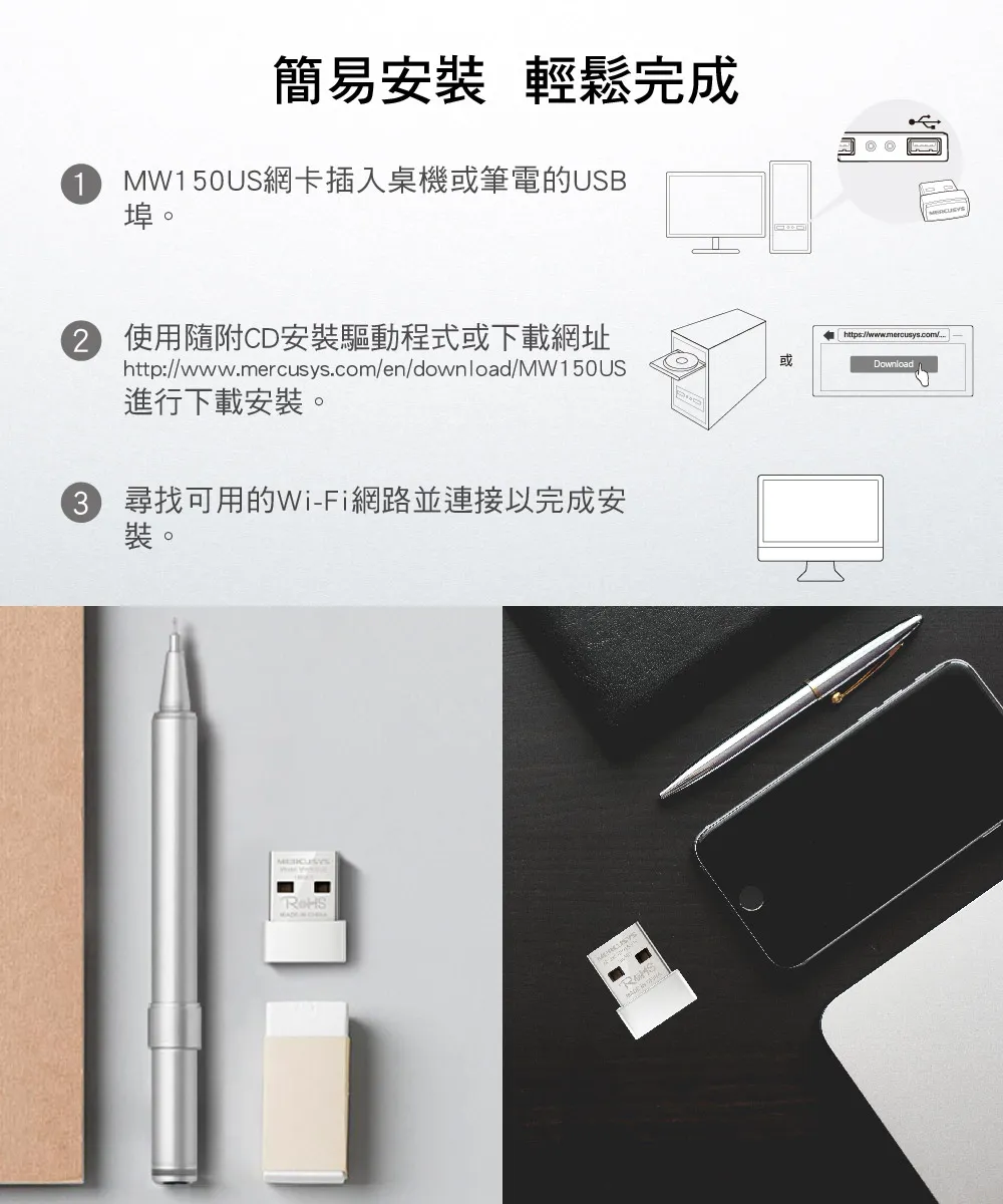 Mercusys 水星 MW150US N150 無線微型 USB 網卡
