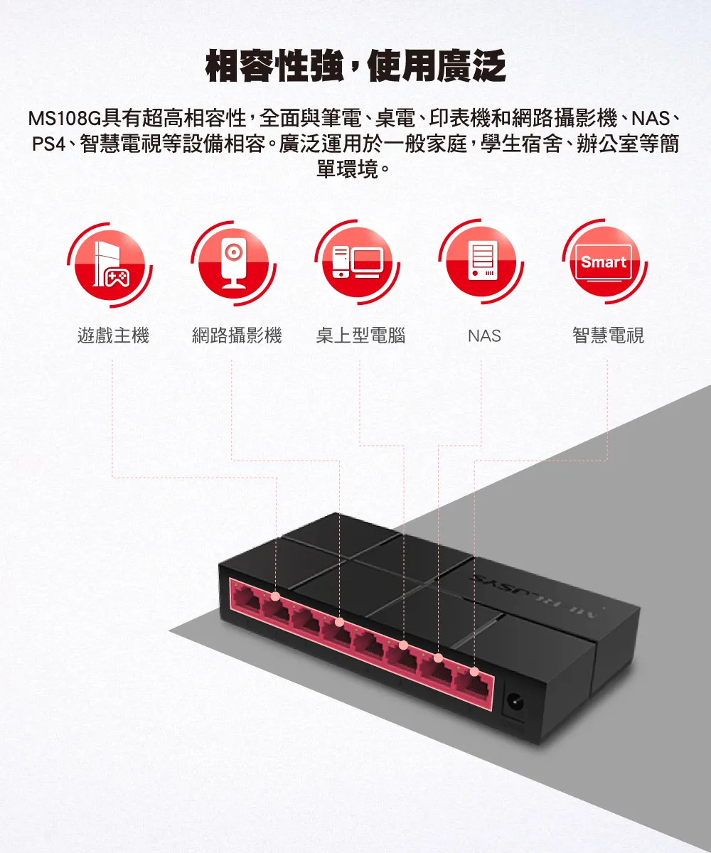 Mercusys 水星 MS108G 8埠 10/100/1,000 Mbps 桌上型交換器