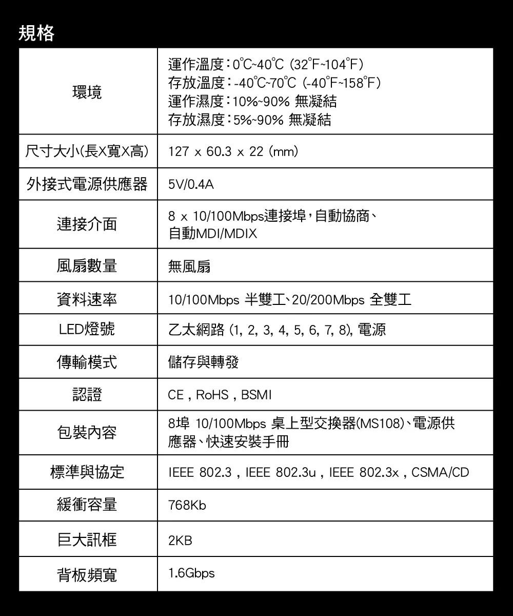 Mercusys 水星 MS108 8埠 10/100Mbps 桌上型交換器