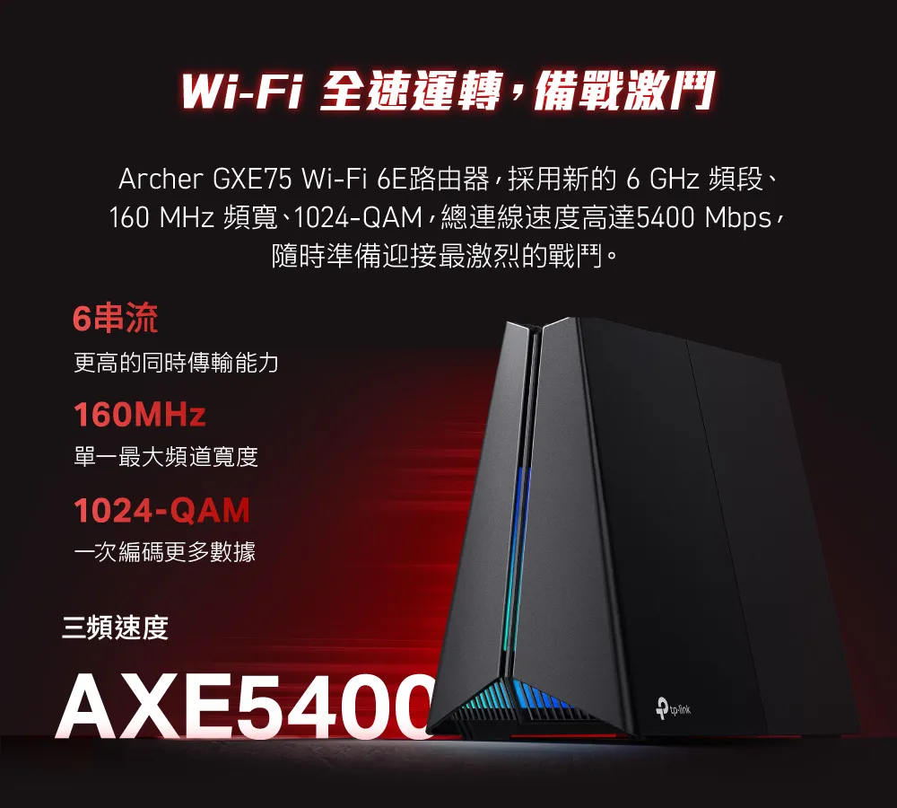 TP-Link Archer GXE75 AXE5400 三頻 Wi-Fi 6E 遊戲路由器
