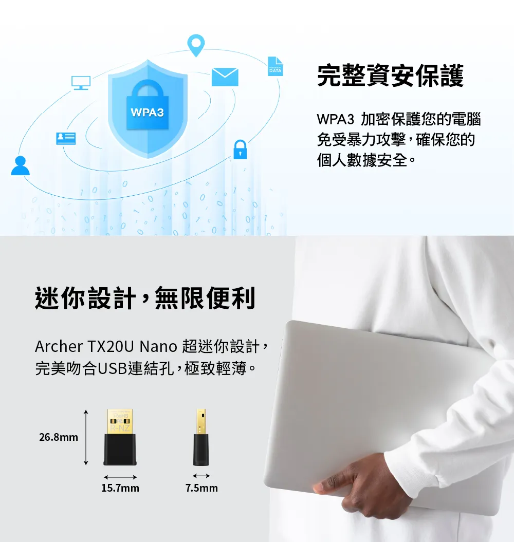 TP-Link Archer TX20U Nano AX1800 微型 Wi-Fi 6 無線 USB 網卡