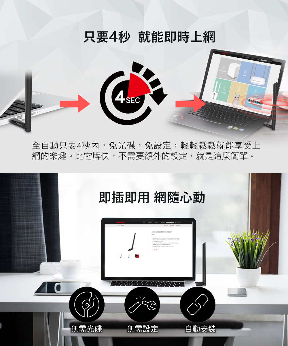 Mercusys 水星 MU6H AC650高增益雙頻USB無線網卡