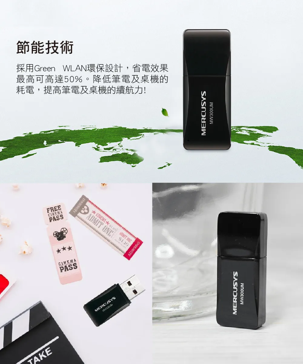 Mercusys 水星 MW300UM N300 無線迷你 USB 網卡