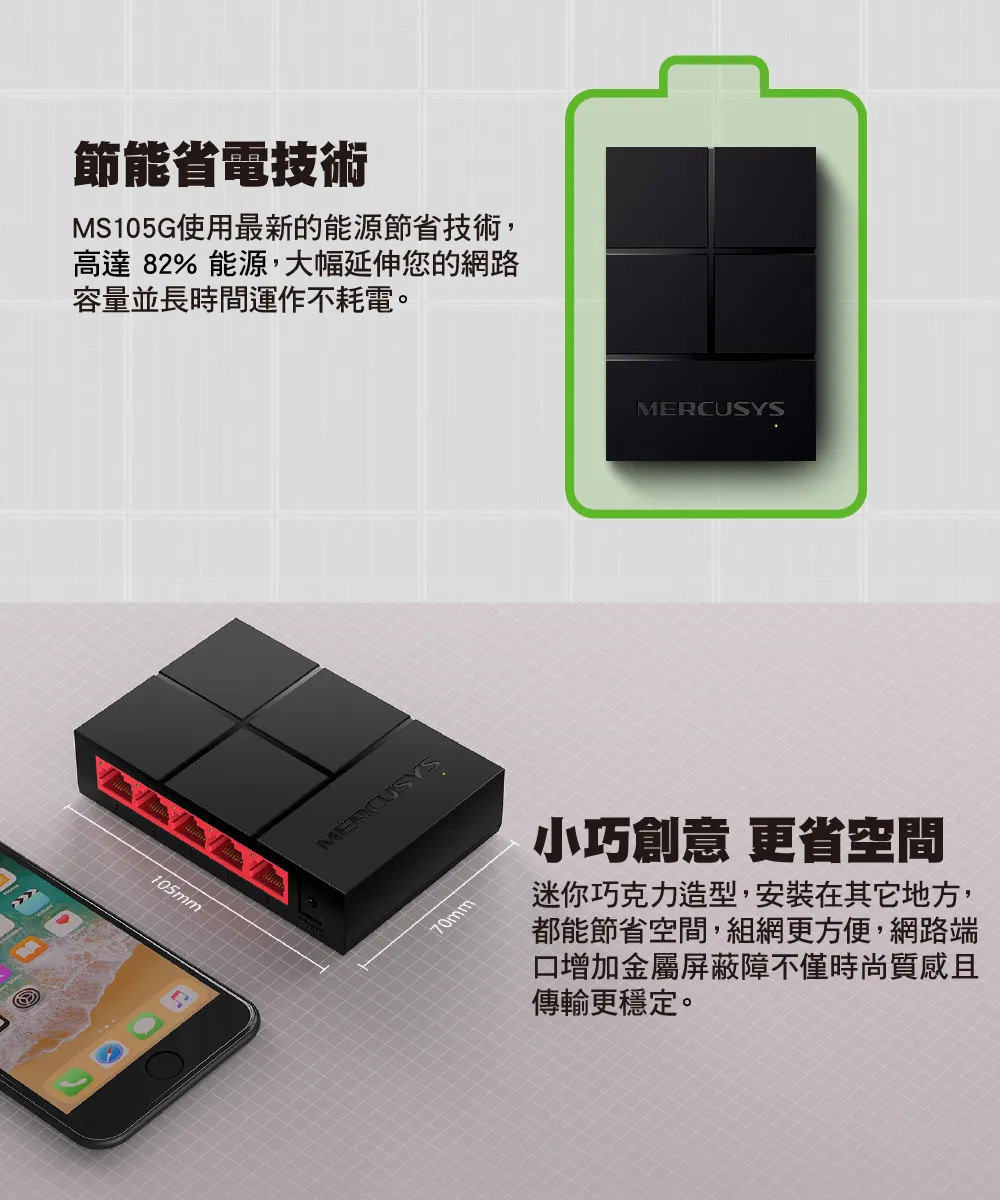 Mercusys 水星 MS105G 5埠 10/100/1,000 Mbps 桌上型交換器