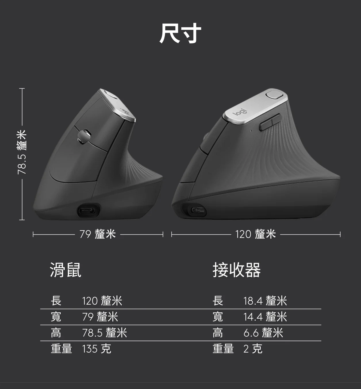 Logitech 羅技 MX Vertical 無線滑鼠 - 黑