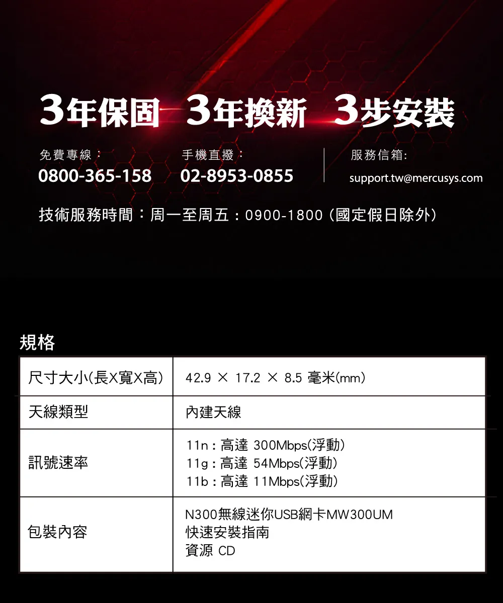 Mercusys 水星 MW300UM N300 無線迷你 USB 網卡