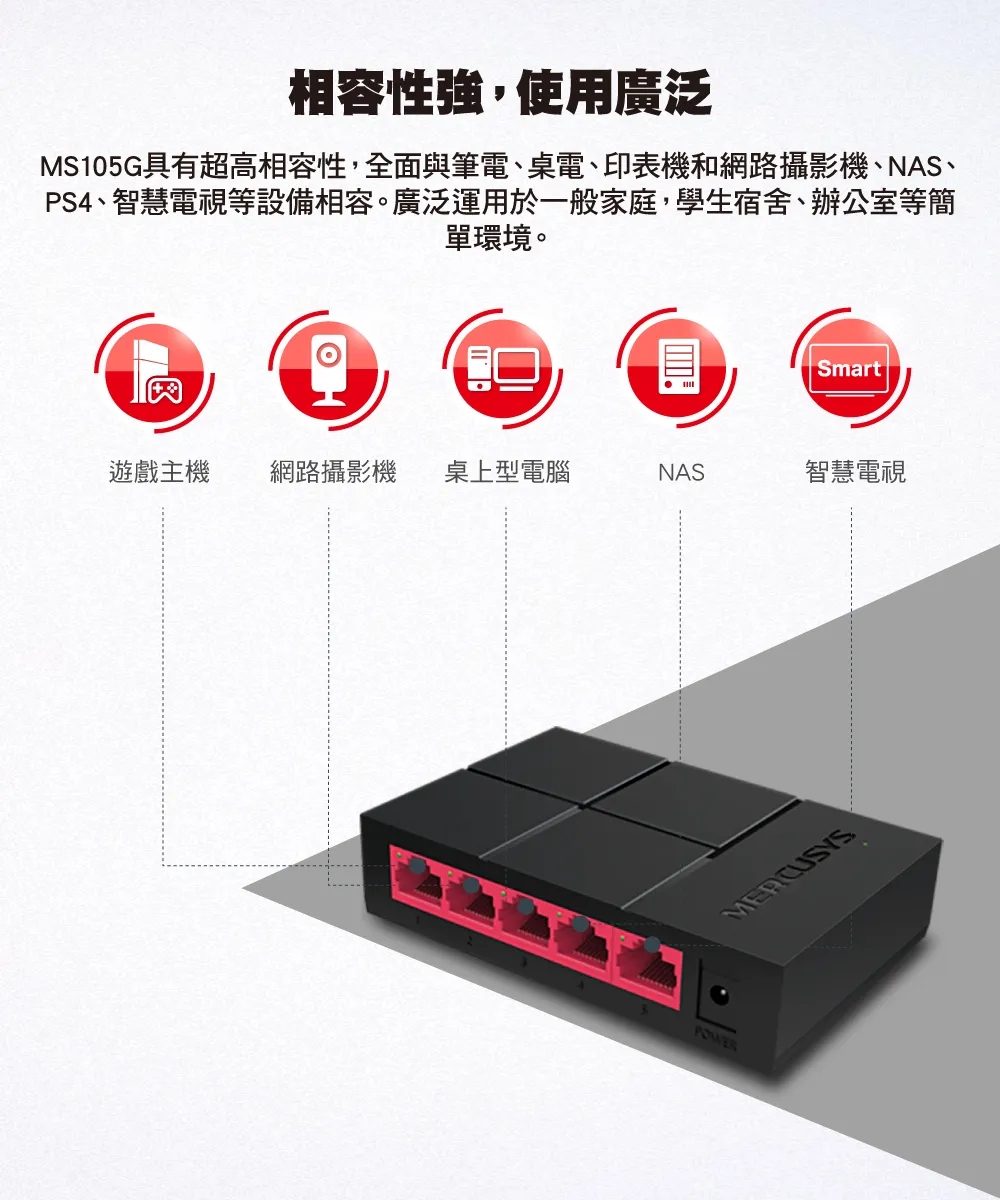 Mercusys 水星 MS105G 5埠 10/100/1,000 Mbps 桌上型交換器