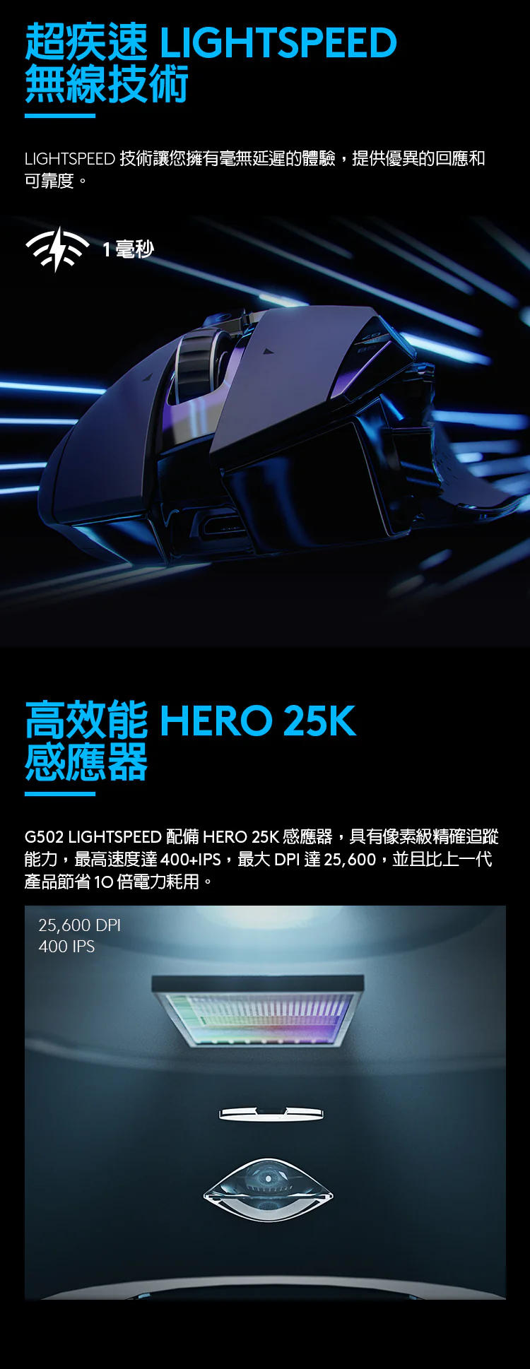 Logitech 羅技G G502 LIGHTSPEED 無線 電競 滑鼠 - 黑