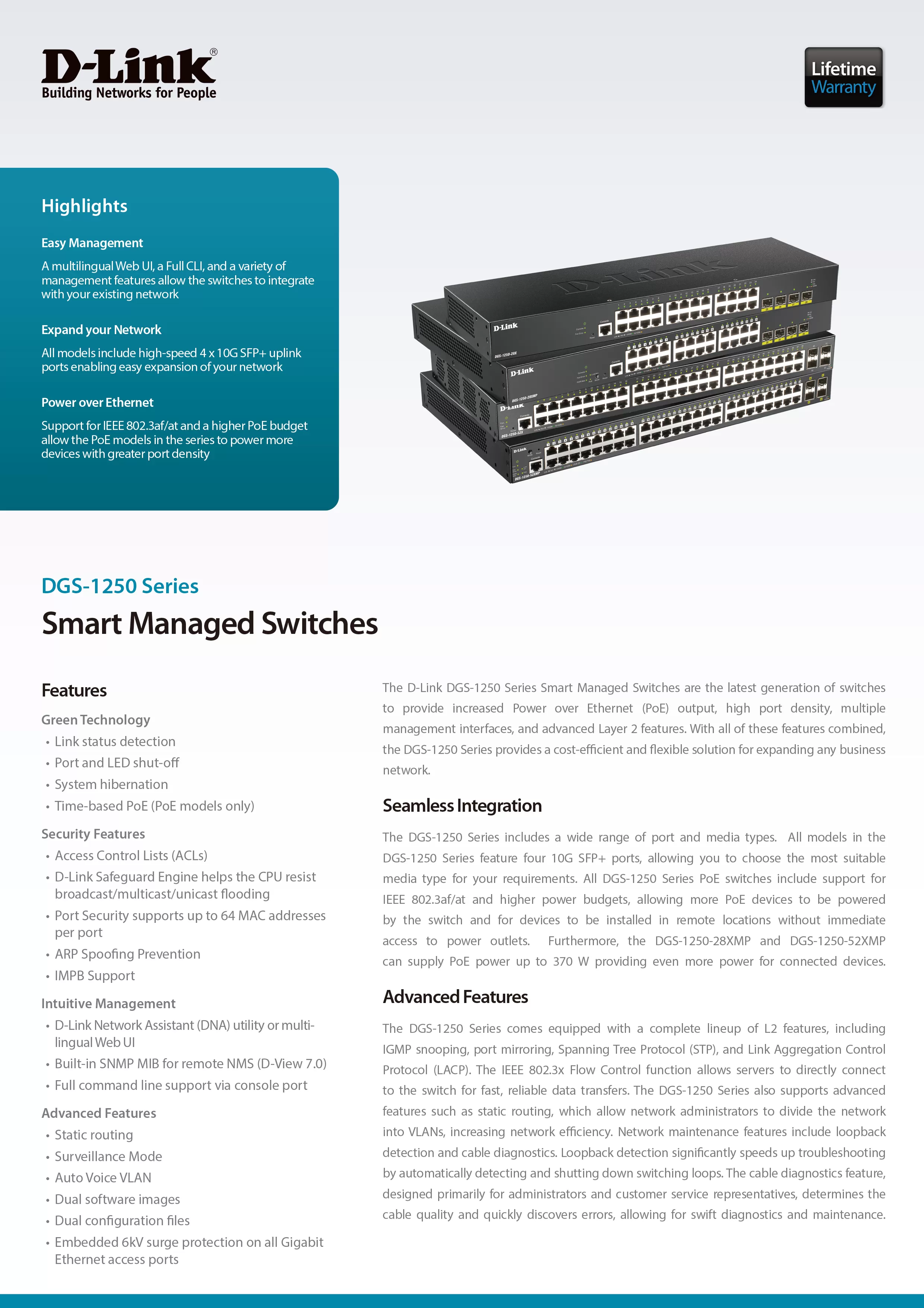 D-Link 友訊 DGS-1250-52XMP Layer 2 Gigabit 智慧型網管交換器