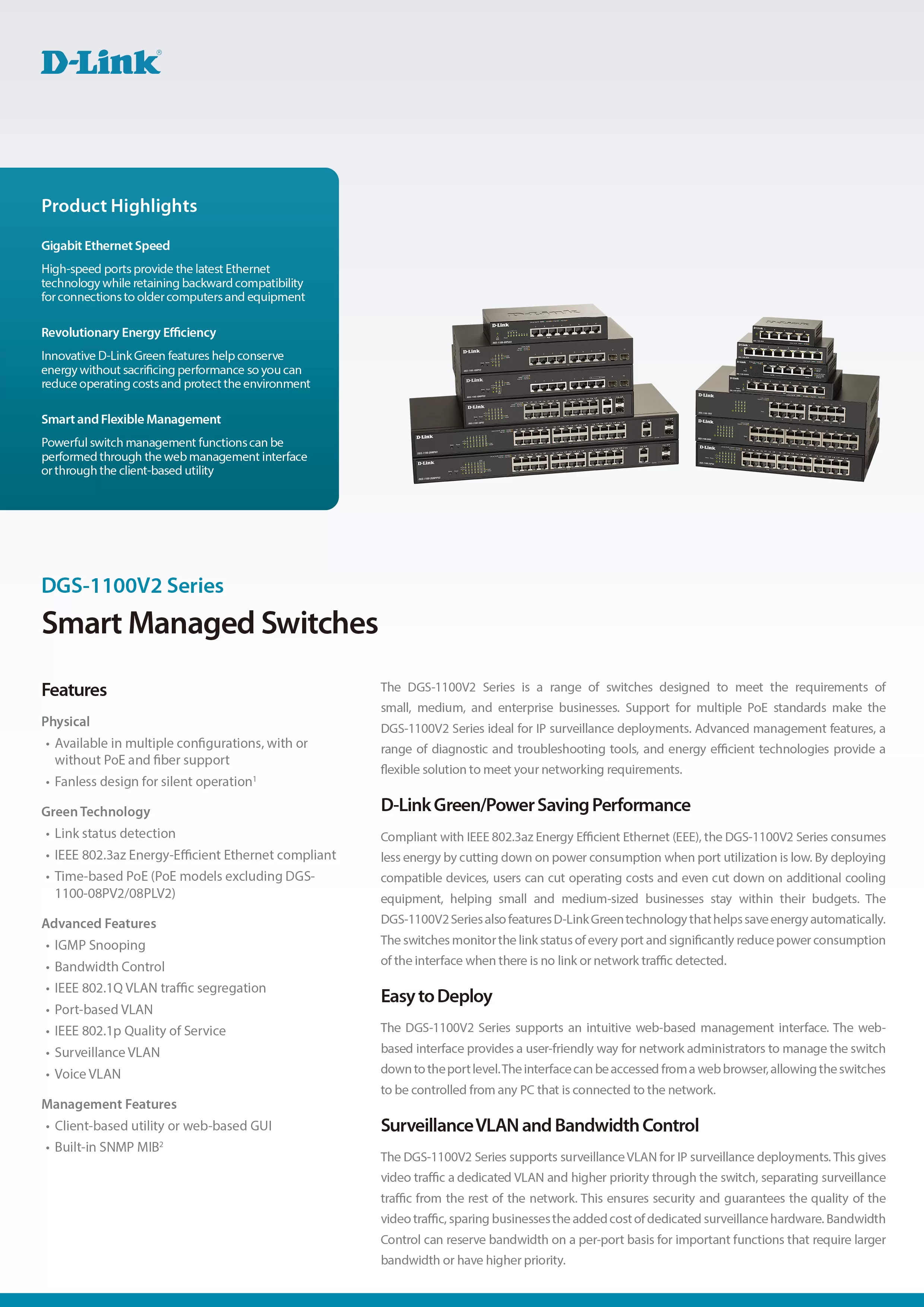 D-Link 友訊 DGS-1100-16V2 16埠 Gigabit L2 Easy Smart 簡易網管型交換器