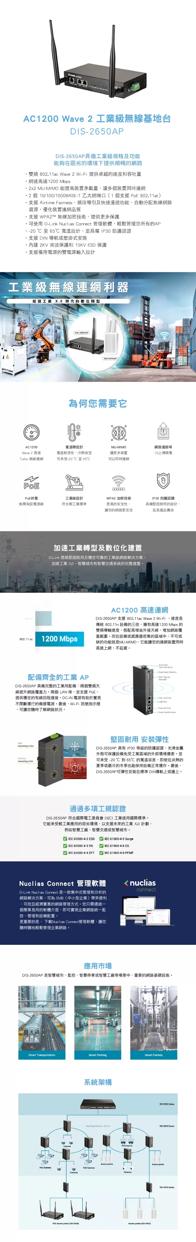 D-Link 友訊 DIS-2650AP AC1200 Wave 2 工業級無線基地台