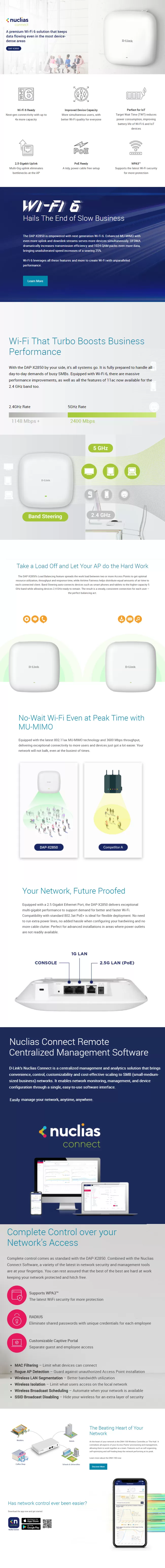 D-Link 友訊 DAP-X2850 AX3600 Wi-Fi-6 雙頻無線基地台