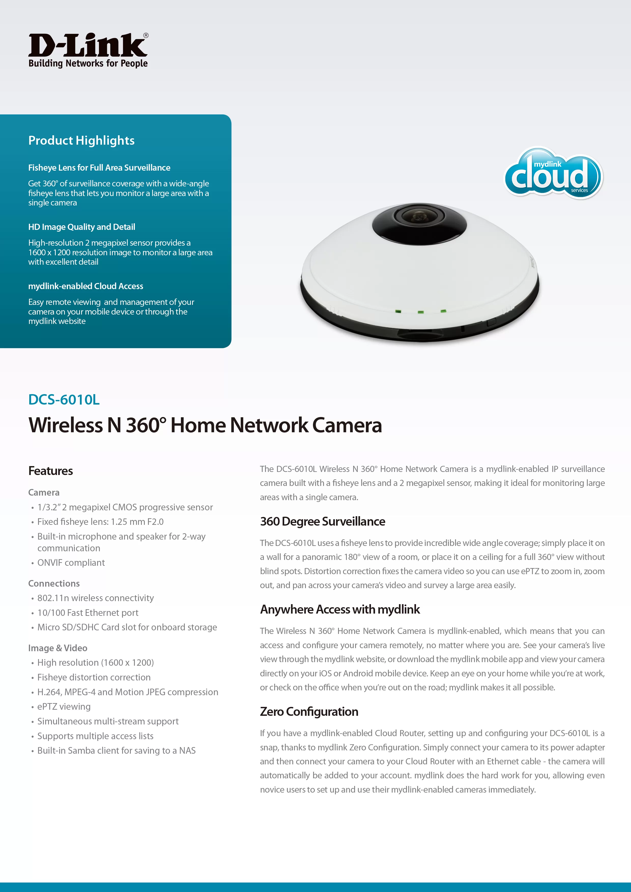 D-Link 友訊 DCS-6010L 360°魚眼無線網路攝影機
