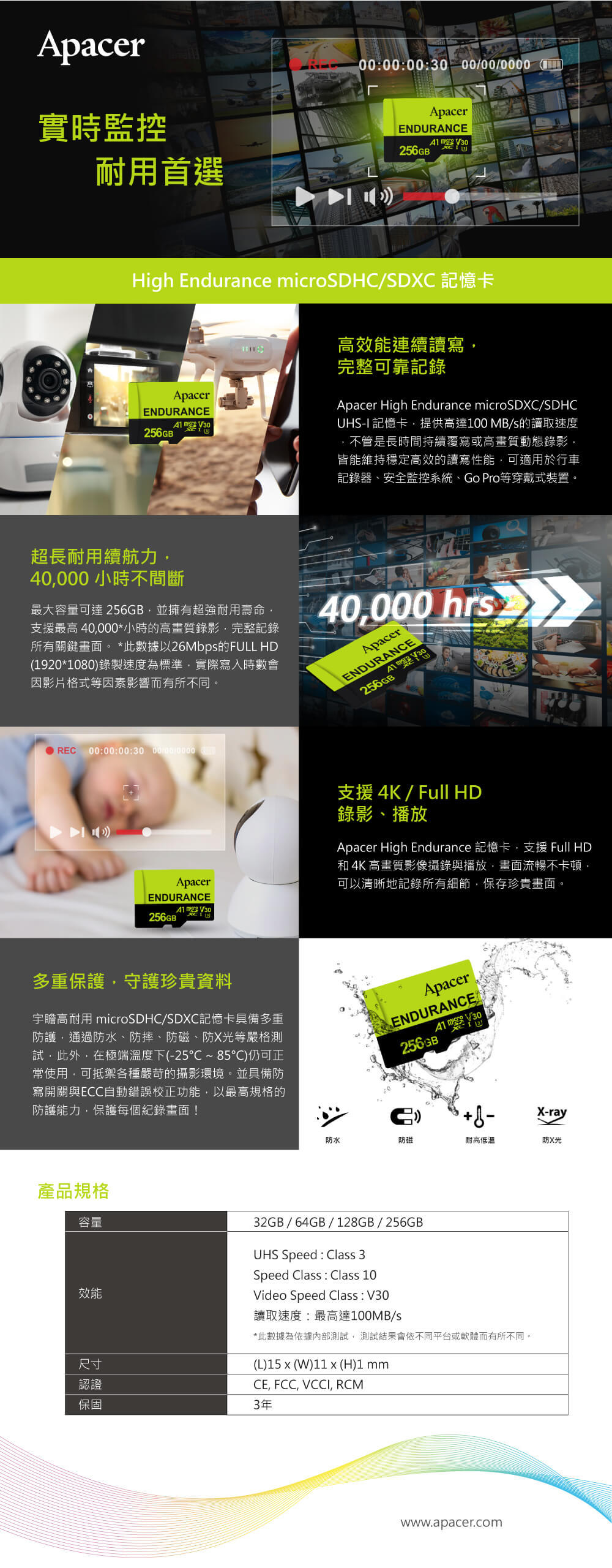 Apacer 宇瞻專業監控記憶卡(100MB/s),實際價格以報價為主,U52290016,Apacer宇瞻專業監控記憶卡(100MB/s),原廠保固,台灣精品