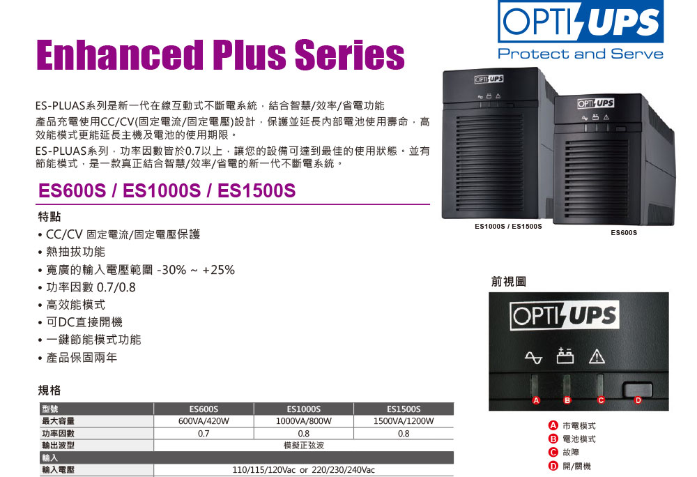 OPTI 蓄源 在線互動式 1500VA 110V ( ES1500S ),U52380042,OPTI蓄源在線互動式1500VA110V(ES1500S),原廠保固,大量採購歡迎洽詢,品質保證