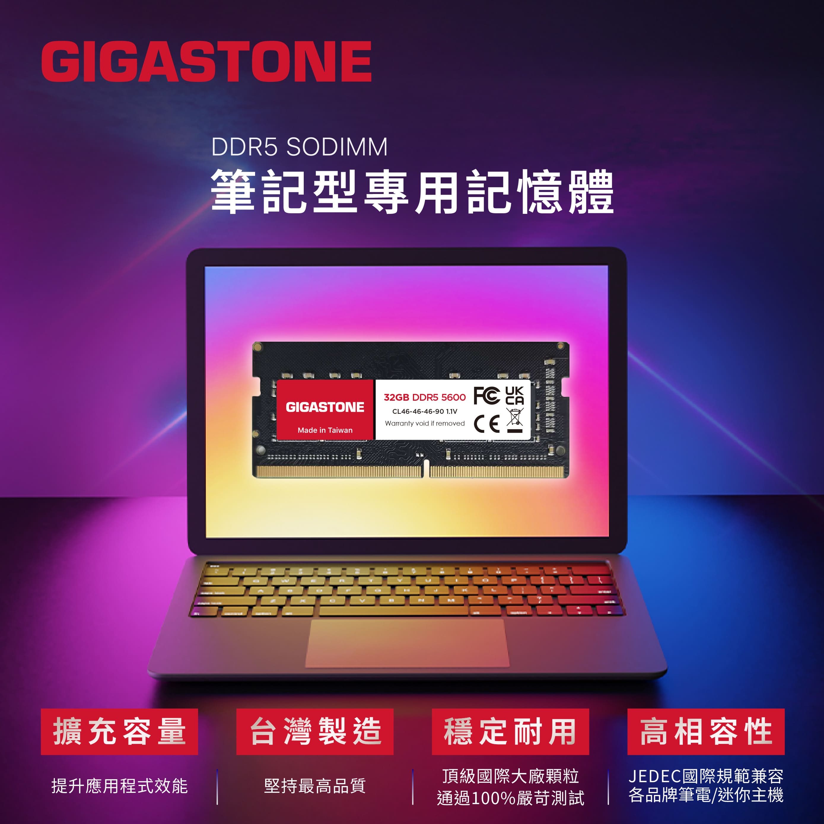 GIGASTONE DDR5 SODIMM 5600MHz 32G 筆記型記憶體,實際價格以報價為主,U52660004,GIGASTONEDDR5SODIMM5600MHz32G筆記型記憶體,原廠保固,大量採購歡迎洽詢