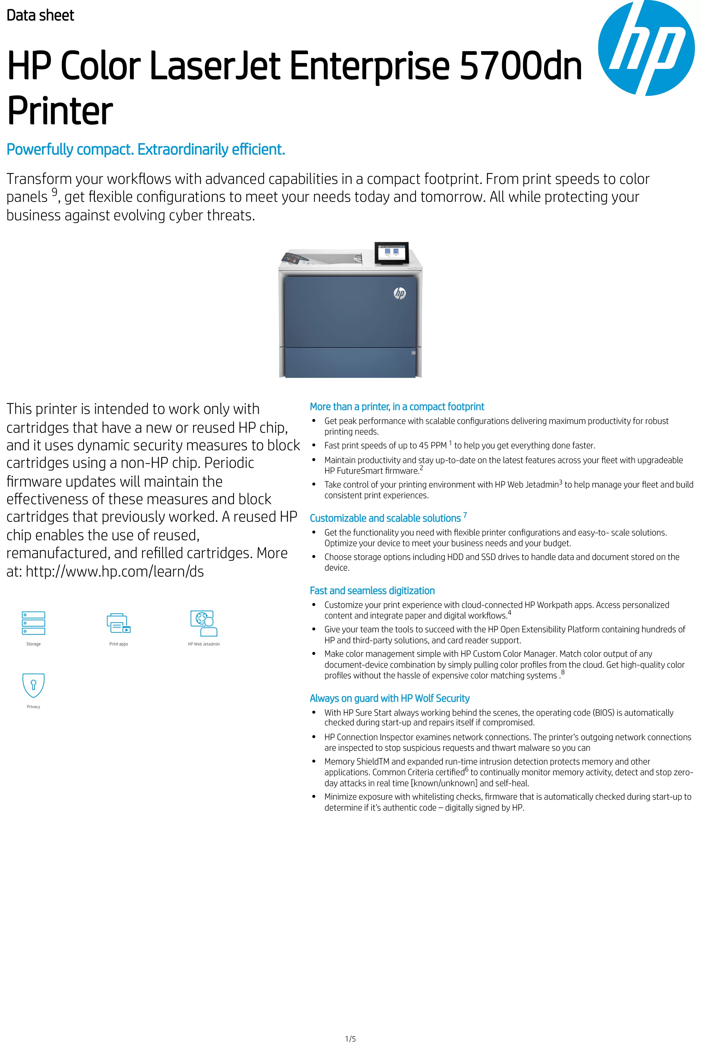 HP 惠普 Color LaserJet Enterprise 5700dn A4彩色雷射印表機 (6QN28A)