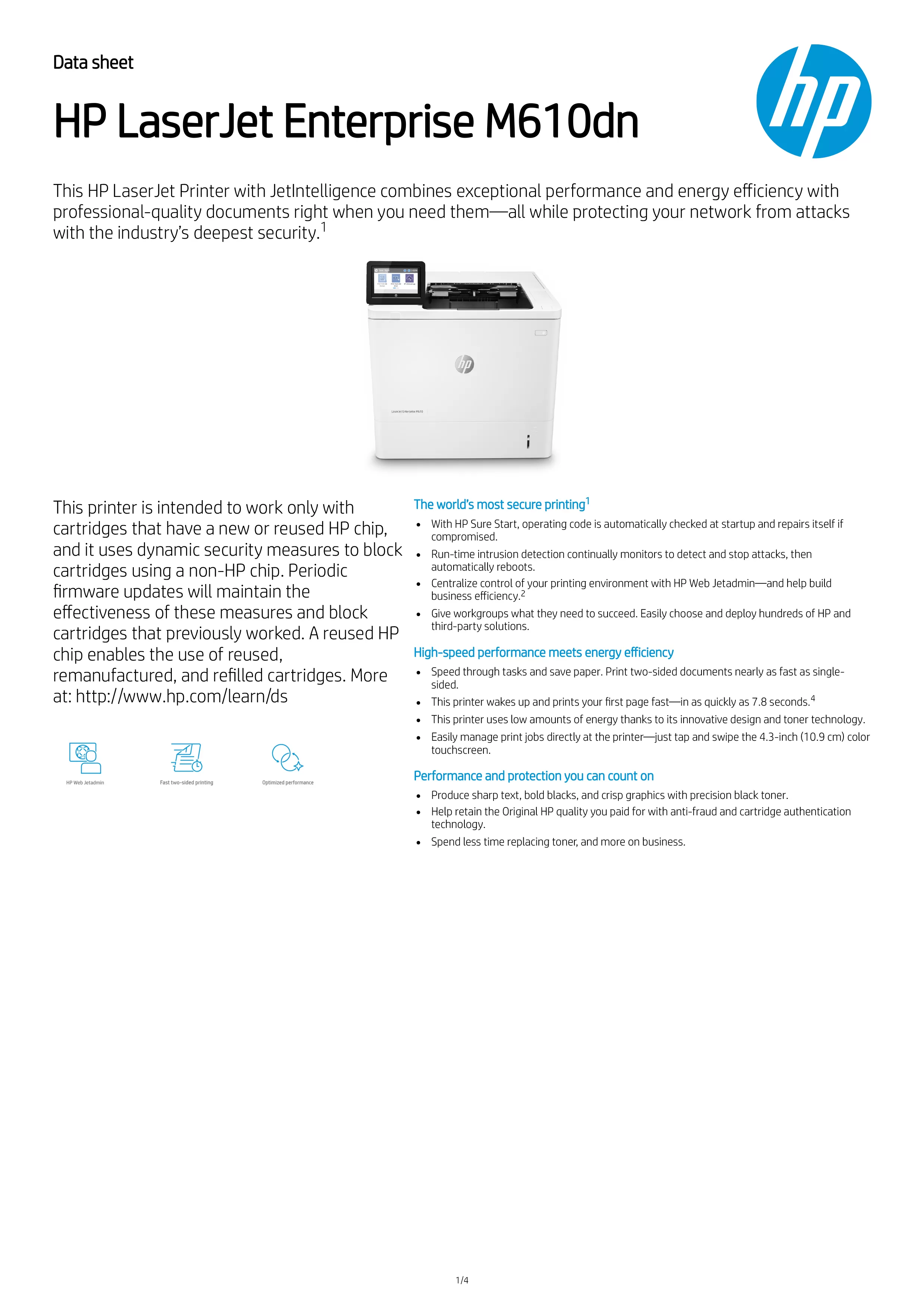 HP 惠普 LaserJet Enterprise M610dn 黑白雷射印表機 (7PS82A)